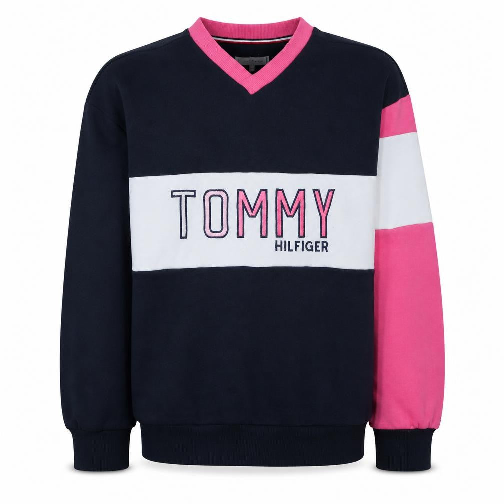 Tommy Hilfiger Girls Multicoloured V-Neck Pullover Sweatshirt 11-12 Years
