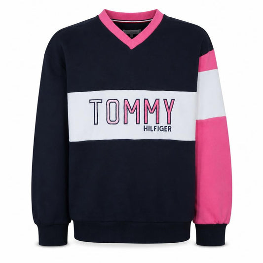 Tommy Hilfiger Girls Multicoloured V-Neck Pullover Sweatshirt 11-12 Years