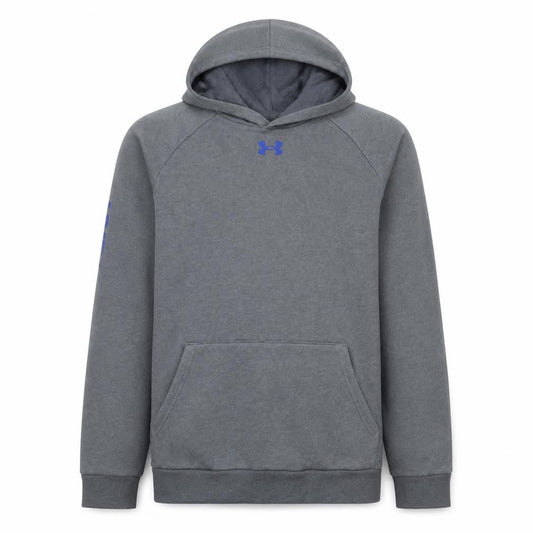 Front view of Under Armour boys’ grey pullover hoodie yxl 158 fleece hooded sweatshirt