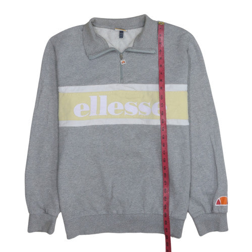 Ellesse Womens Grey 1/4 Zip Logo Sweatshirt UK 16 Hoodie Style