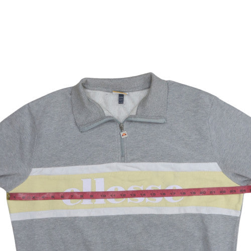 Ellesse Womens Grey 1/4 Zip Logo Sweatshirt UK 16 Hoodie Style