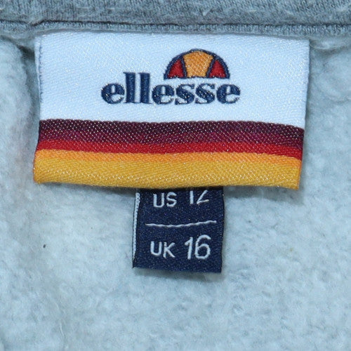 Ellesse Womens Grey 1/4 Zip Logo Sweatshirt UK 16 Hoodie Style