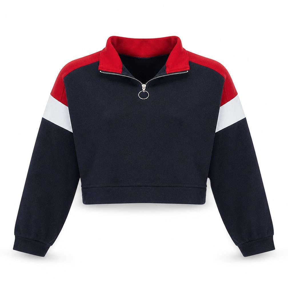 H&M Divided Womens Navy Red 1/4 Zip Cropped Sweatshirt Size 12