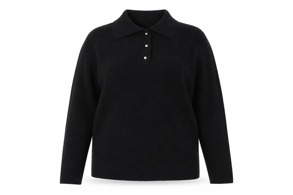 Tu Women Black Collared Henley Knit Jumper Size 16