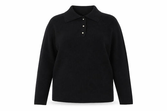 Tu Women Black Collared Henley Knit Jumper Size 16