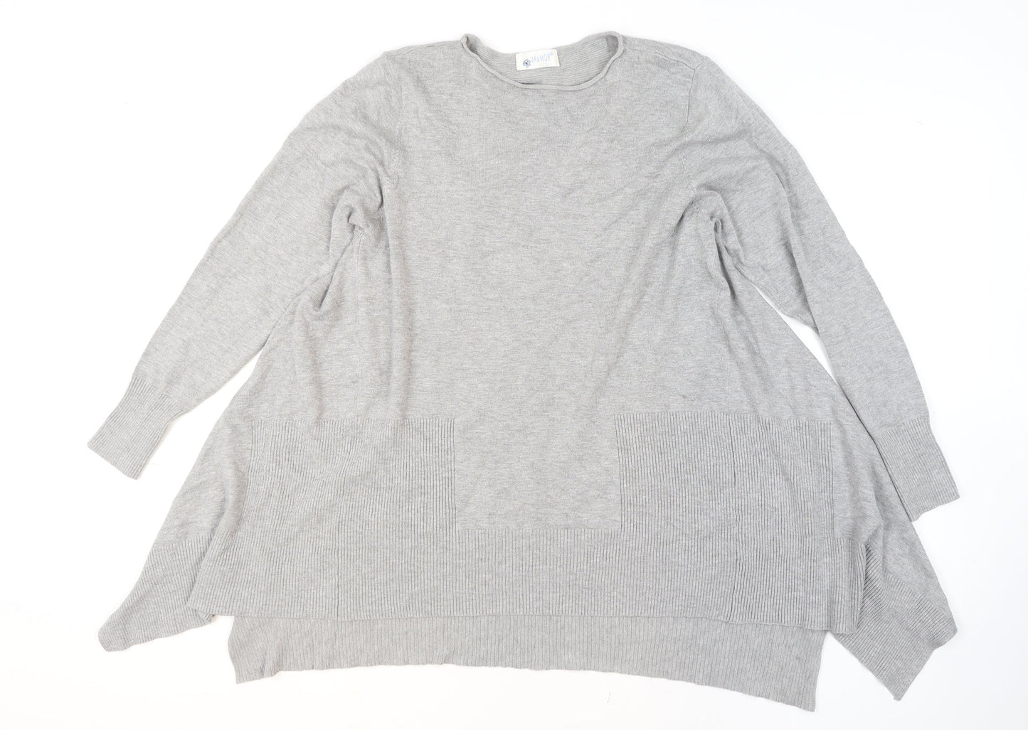Anamor Women Grey Relaxed Fit Knit Long Sleeve Pullover Jumper M