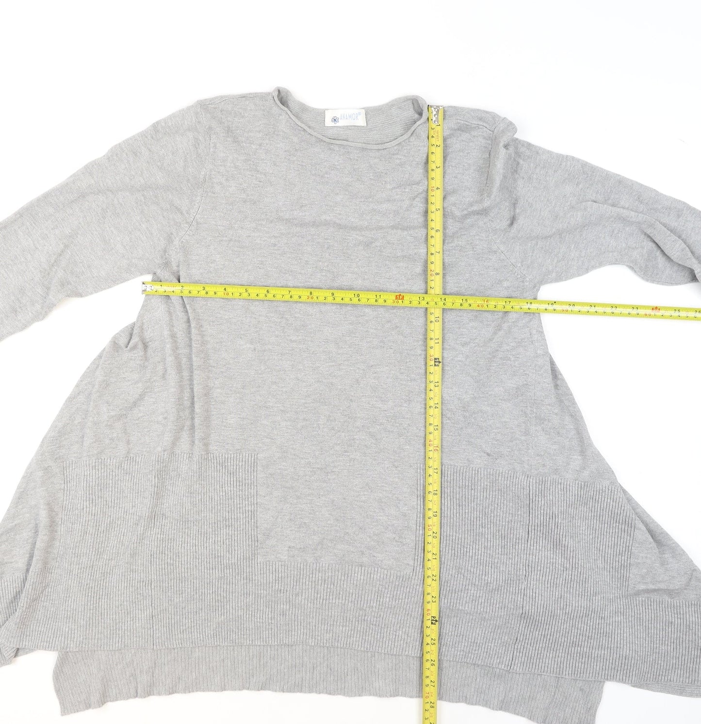 Anamor Women Grey Relaxed Fit Knit Long Sleeve Pullover Jumper M