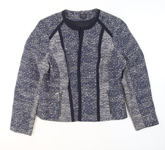 Marks and Spencer Women's Blue Tweed Collarless Blazer Size 16