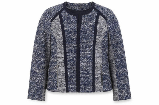 Marks and Spencer Women's Blue Tweed Collarless Blazer Size 16