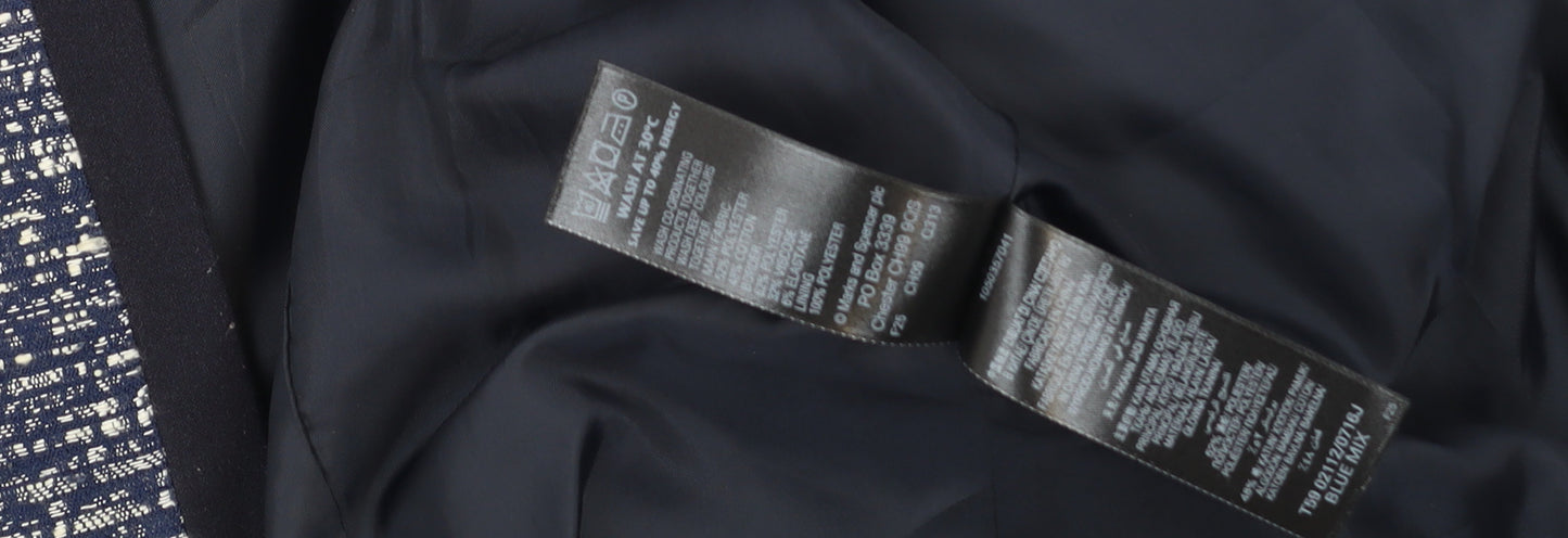 Marks and Spencer Women's Blue Tweed Collarless Blazer Size 16