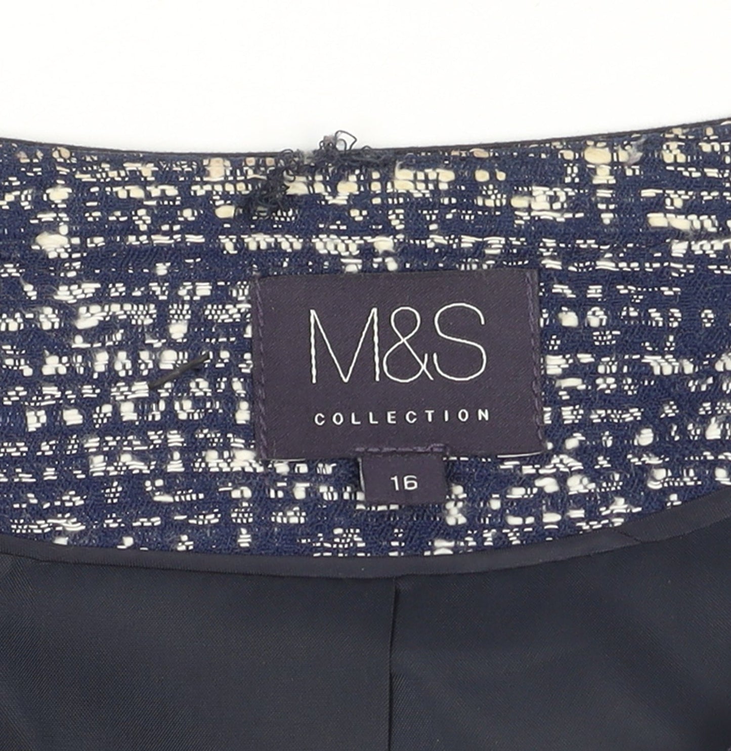 Marks and Spencer Women's Blue Tweed Collarless Blazer Size 16