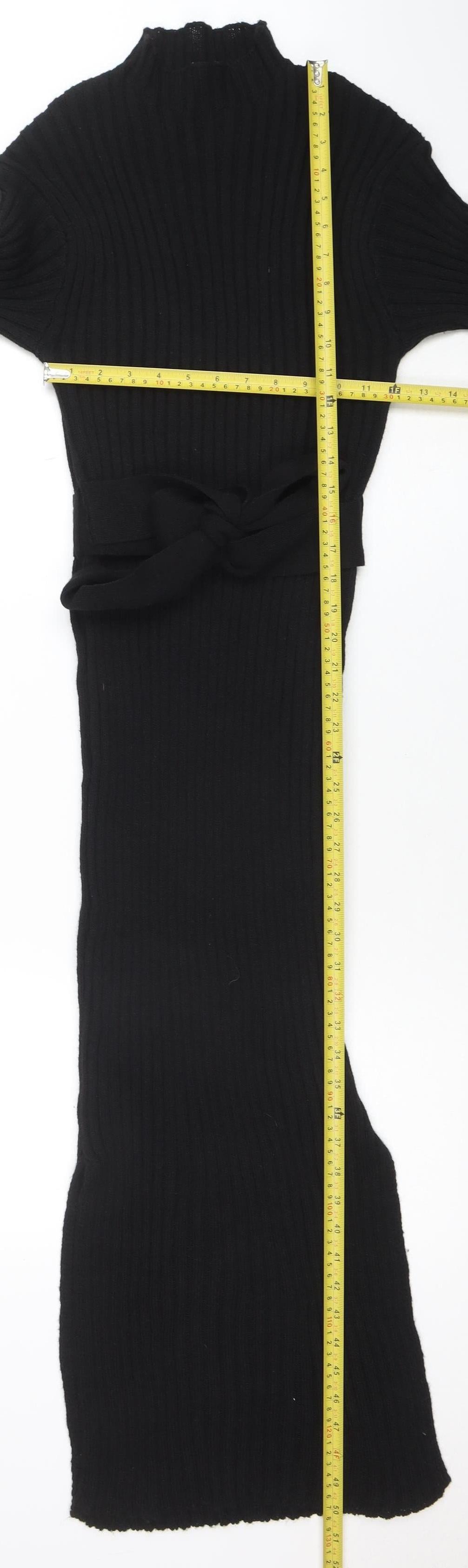 Boohoo Women’s Black Rib Knit Midi Bodycon Belted Dress M