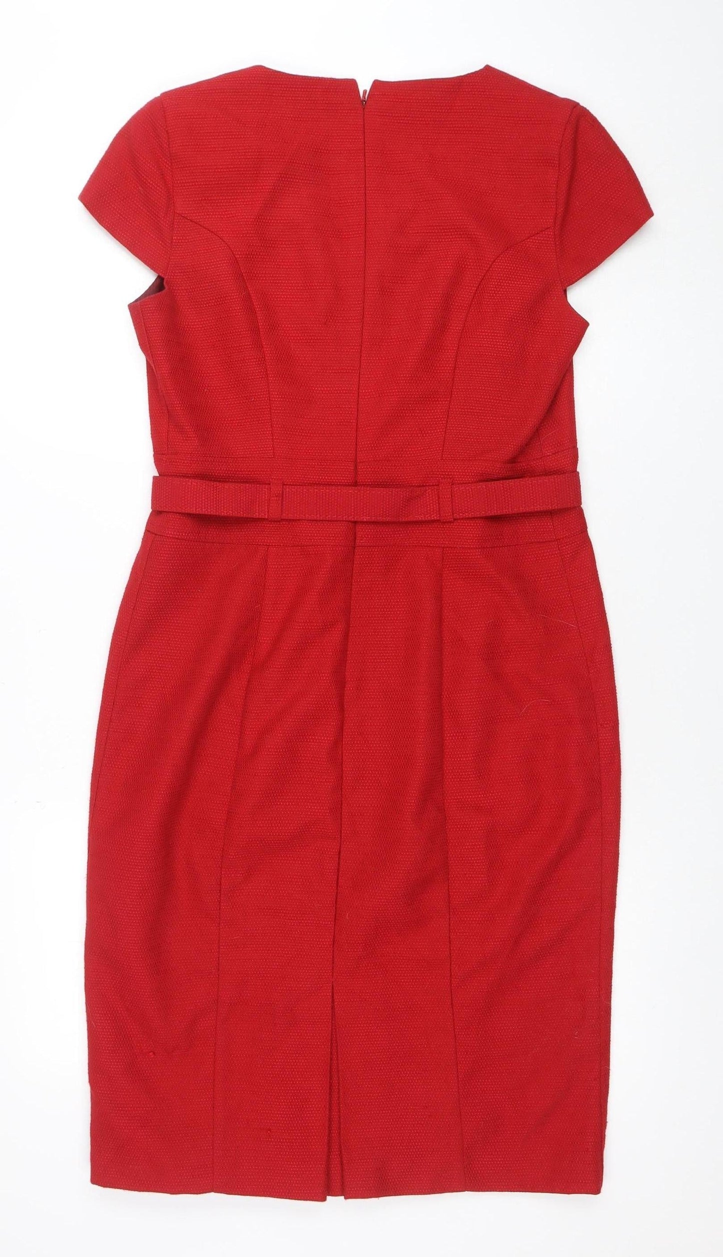 Next Women Red Sheath Belted Knee Length Dress Size 12
