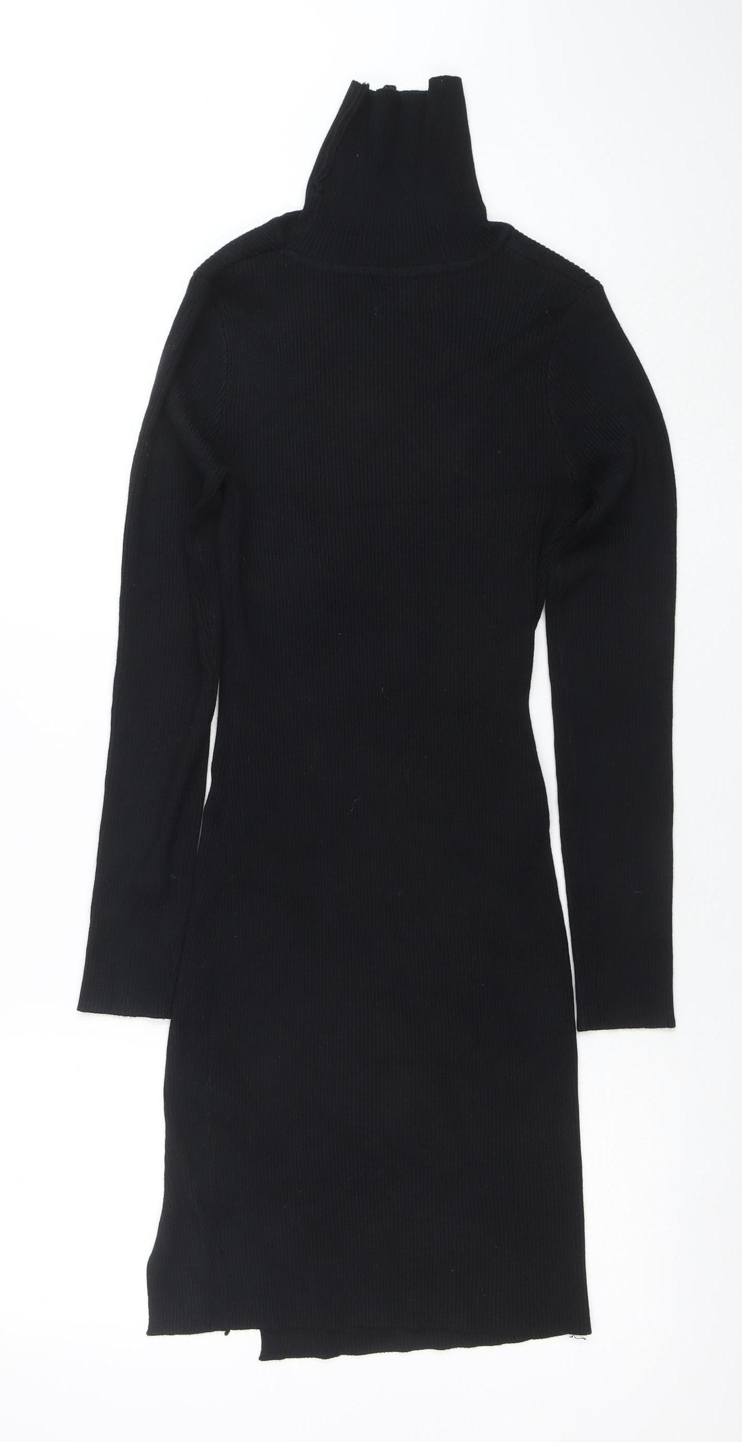 Pink Vanilla Women's Black Knit Bodycon High Neck Dress M