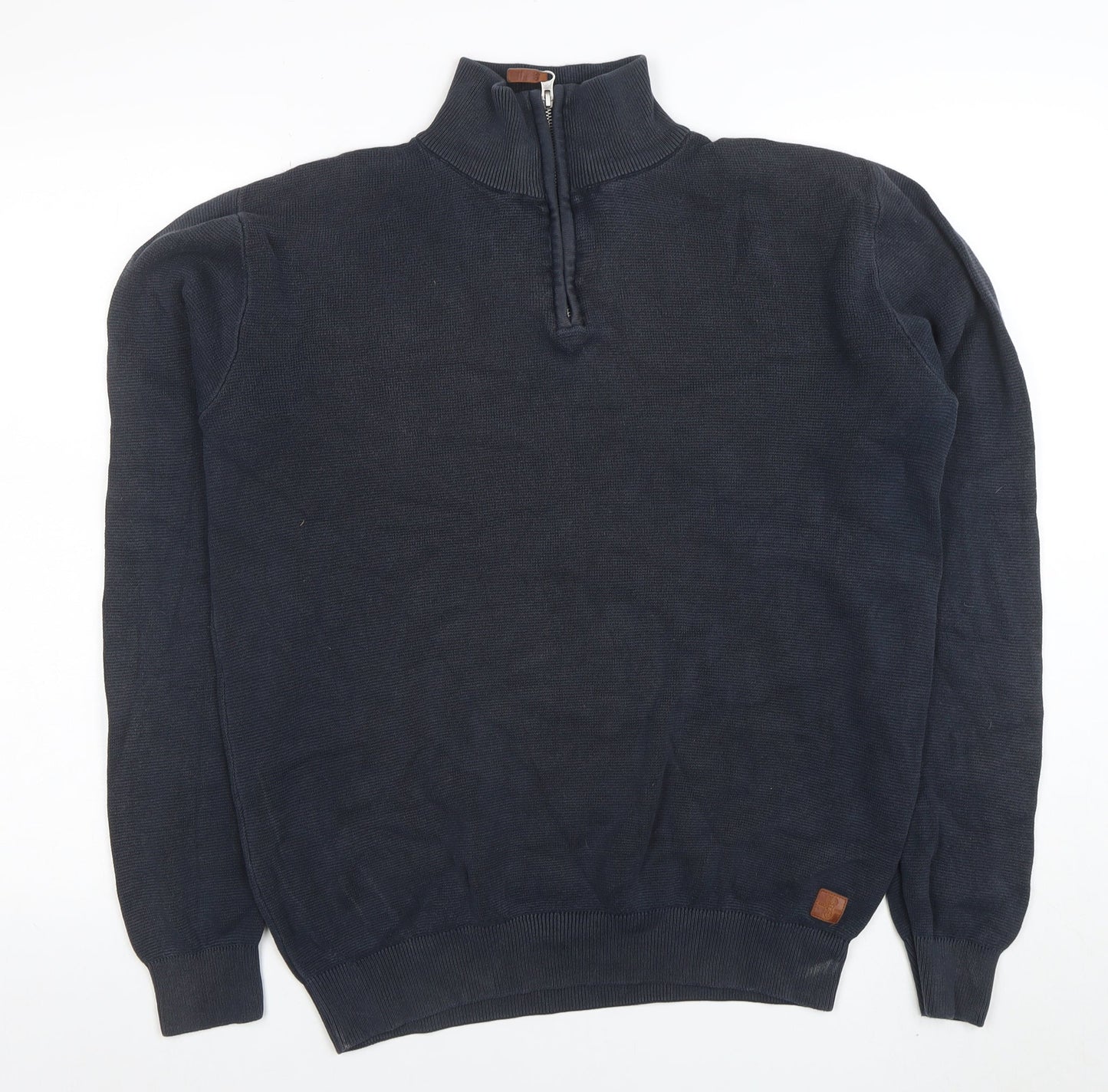 Next Men’s Blue 1/4 Zip High Neck Cotton Jumper Size M