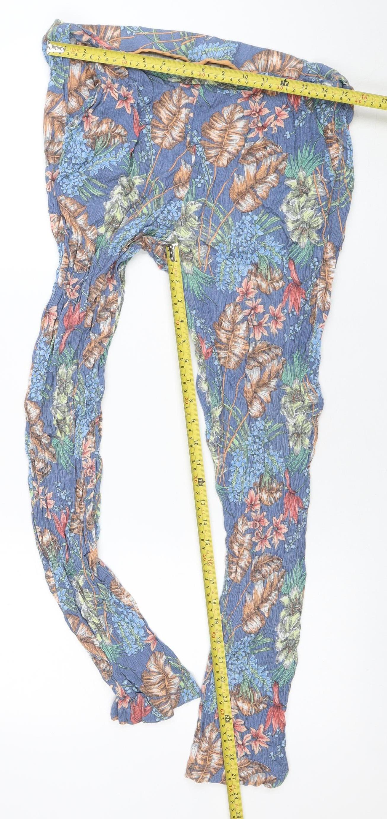 Laura Ashley Women's Blue Floral Wide-Leg Viscose Trousers Size 12