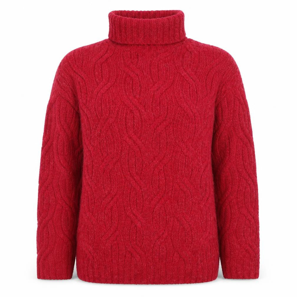 Marks & Spencer Women's Red Roll Neck Cable-Knit Jumper Size S