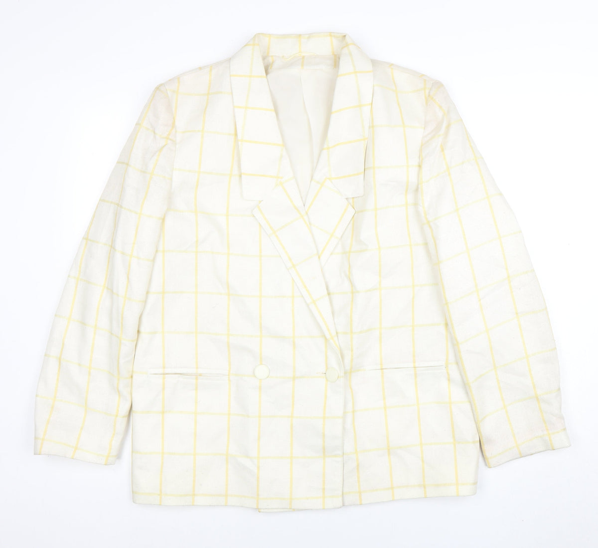 Principles Women's Ivory Yellow Check Double-Breasted Blazer Size 16