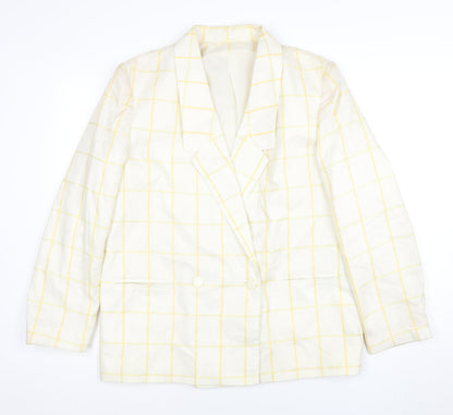 Additional front view of Principles Women's Ivory Yellow Check Double-Breasted Blazer, size 16