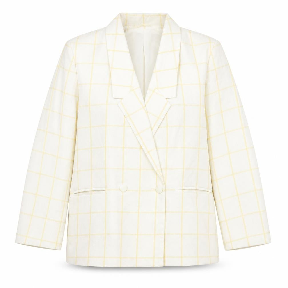 Principles Women's Ivory Yellow Check Double-Breasted Blazer Size 16