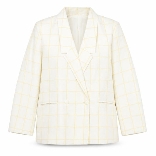 Principles Women's Ivory Yellow Check Double-Breasted Blazer Size 16