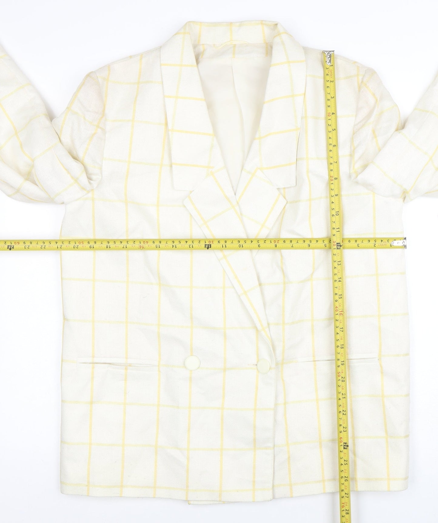 Principles Women's Ivory Yellow Check Double-Breasted Blazer Size 16