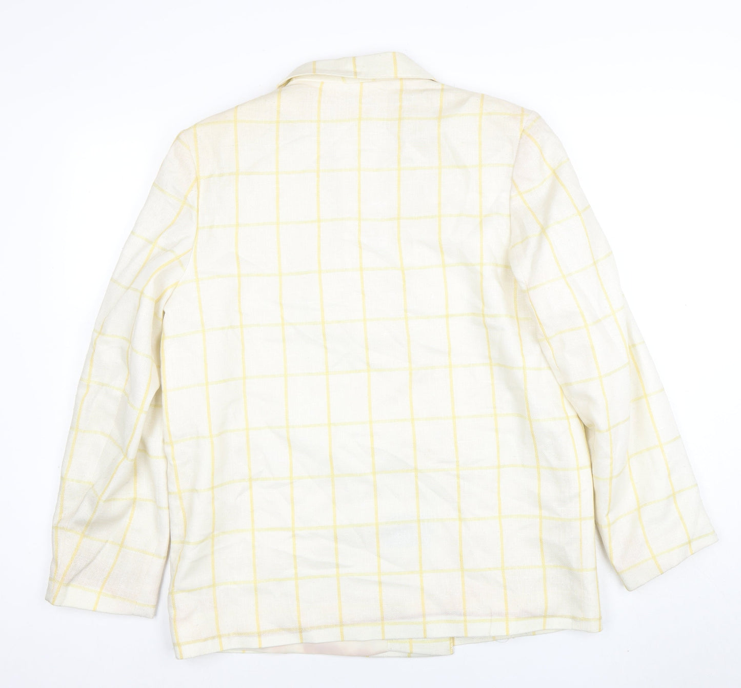 Principles Women's Ivory Yellow Check Double-Breasted Blazer Size 16