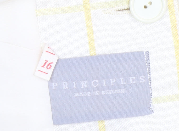 Principles Women's Ivory Yellow Check Double-Breasted Blazer Size 16