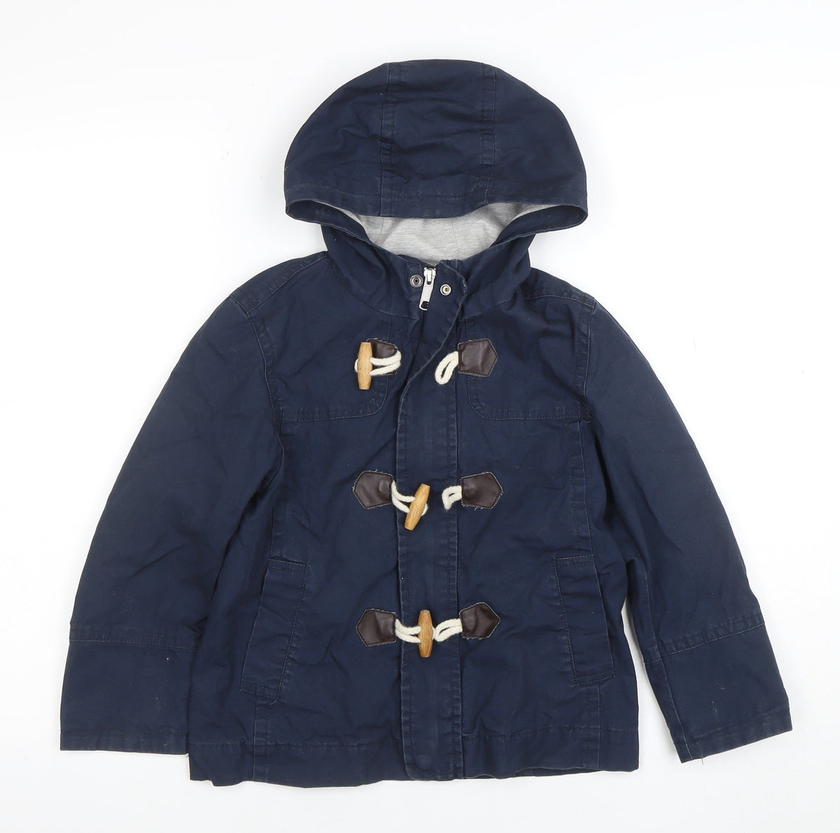 United Colors of Benetton Boys Blue Hooded Duffle Coat Size 6 Years