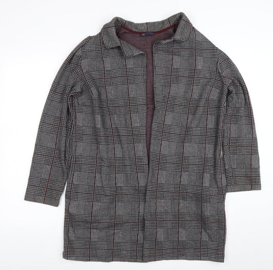 Marks and Spencer Women Grey Check Coatigan Size 14 Collared Mid-Length