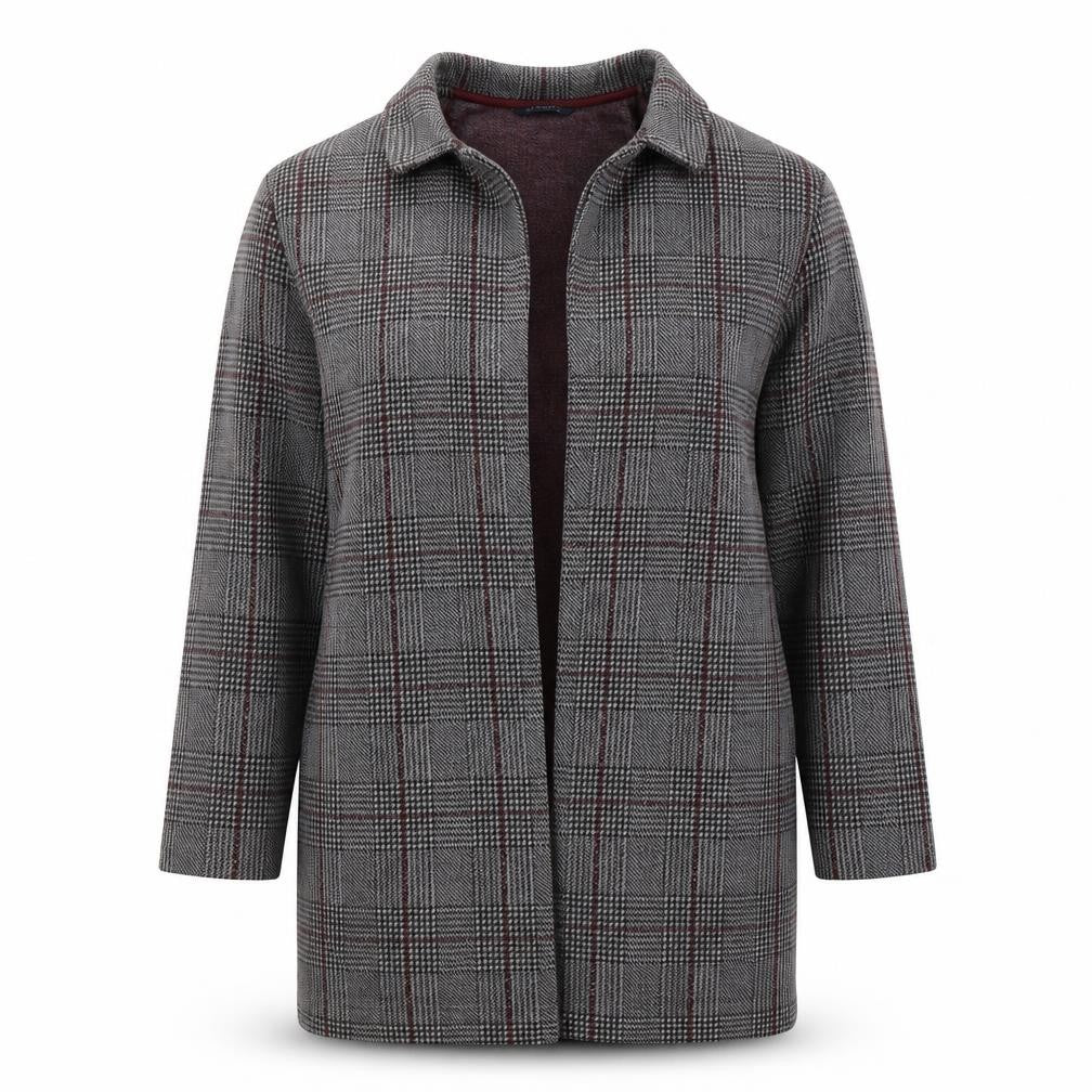 Marks & Spencer Women Grey Check Coatigan Size 14 Collared Mid-Length