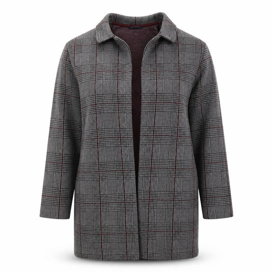 Marks & Spencer Women Grey Check Coatigan Size 14 Collared Mid-Length