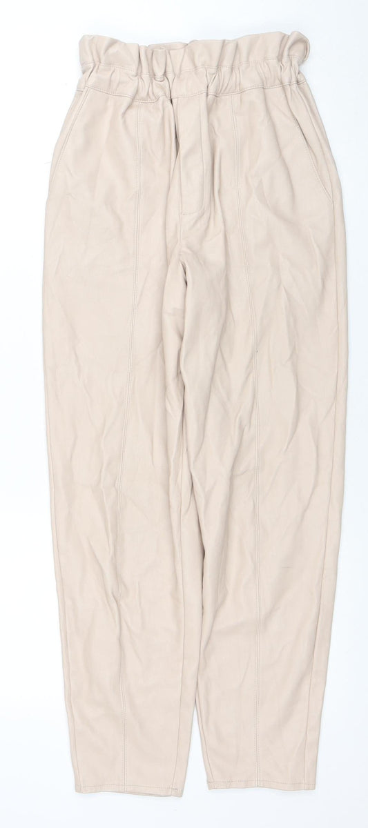 Miss Selfridge Women's Beige Faux Leather High Rise Tapered Trousers UK 8