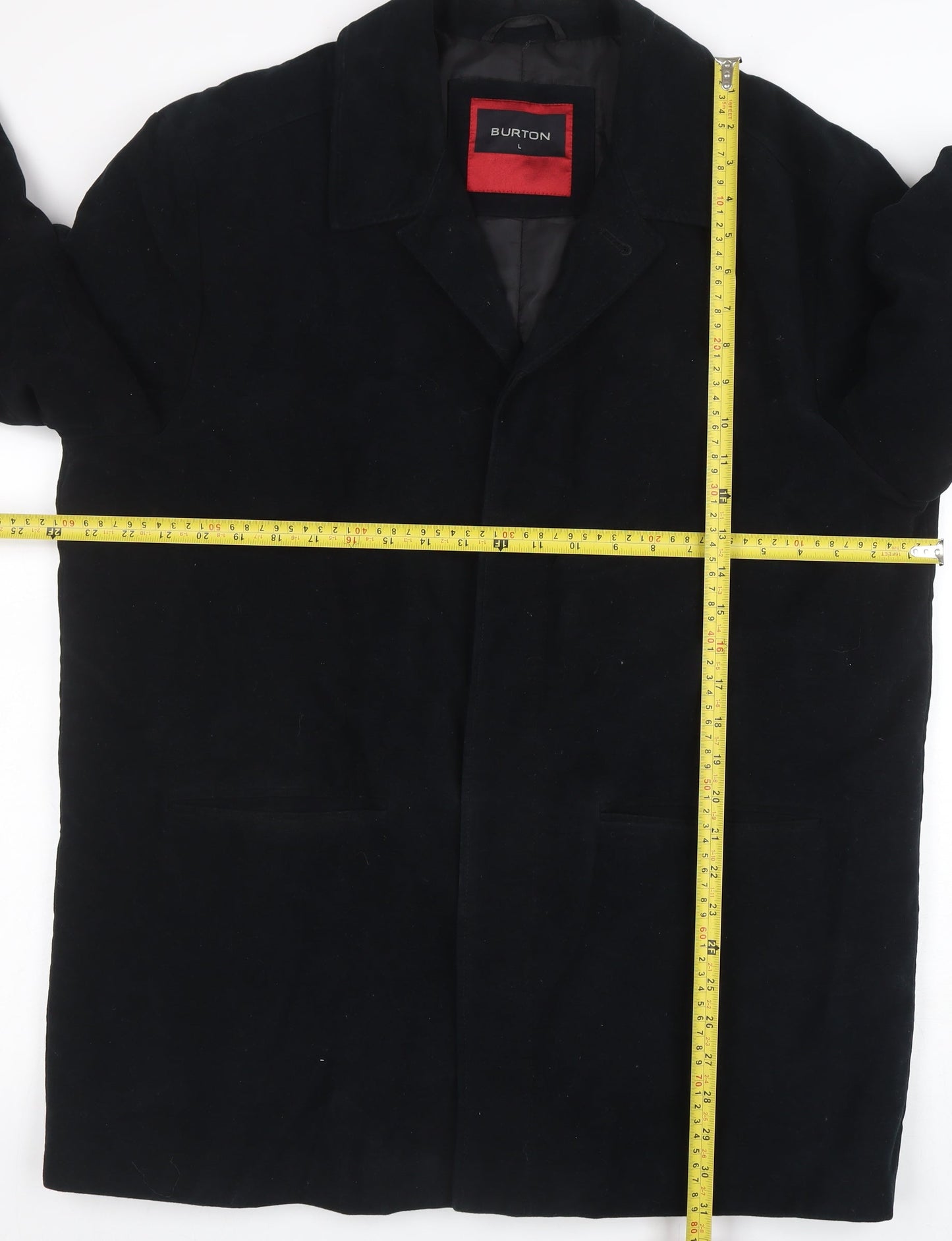 Burton Men's Black Cotton Lined Mid-Length Overcoat Size L