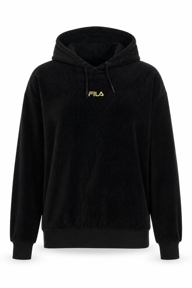 Fila Women's Black Pullover Hoodie XS 8 Ribbed Cord Velour