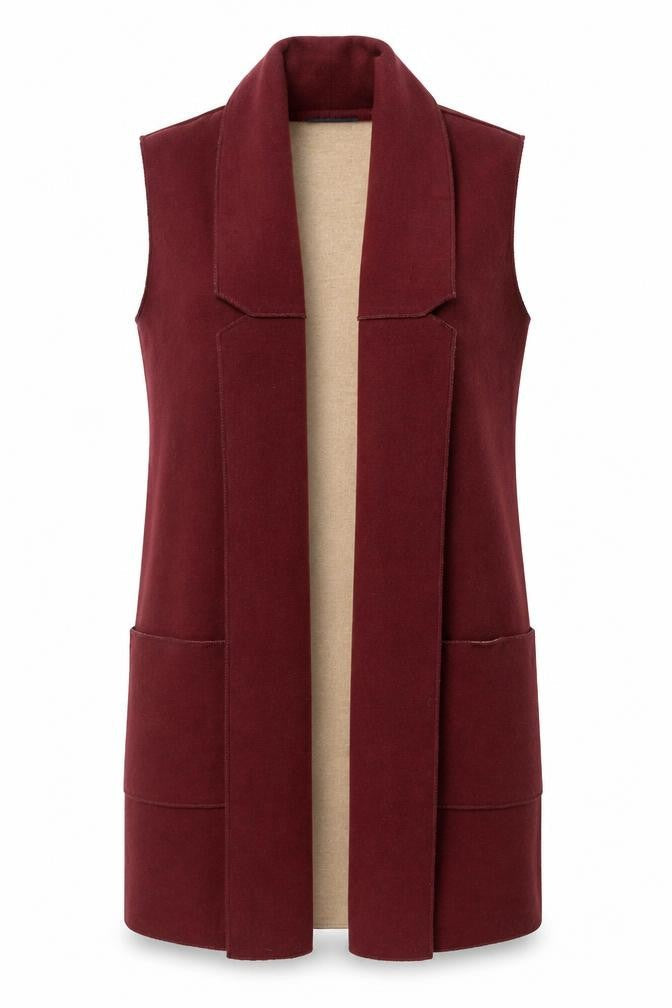 Marks & Spencer Women Burgundy Sleeveless Open Vest Medium