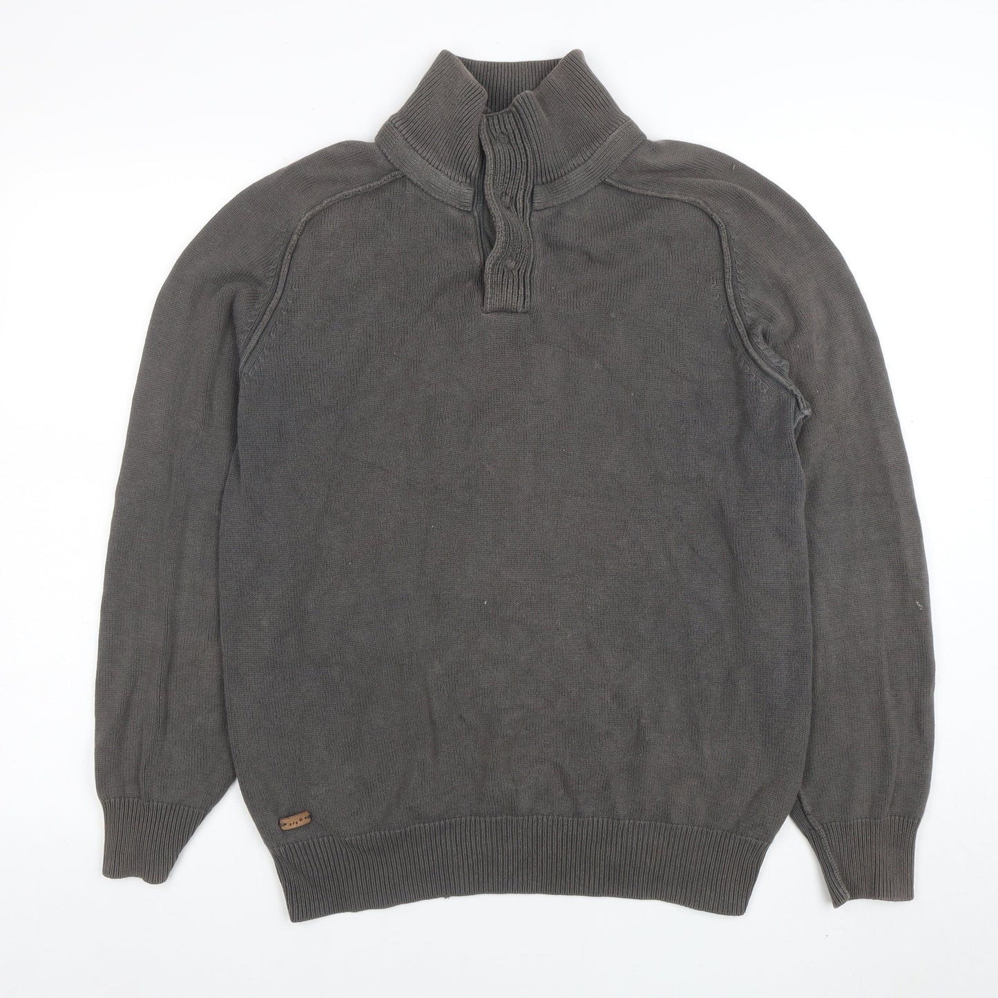 Rochas John Rocha Men’s Grey Cotton 1/4 Zip High Neck Jumper M