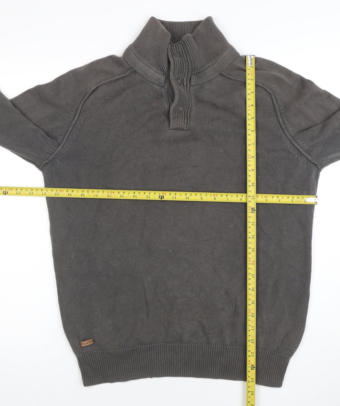Rochas John Rocha Men’s Grey Cotton 1/4 Zip High Neck Jumper M