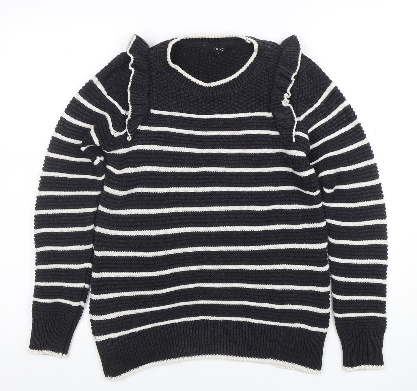 Next Women's Black Striped Ruffle Knit Jumper Size 8