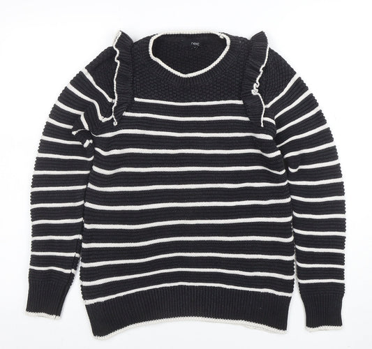 Next Women's Black Striped Ruffle Knit Jumper Size 8