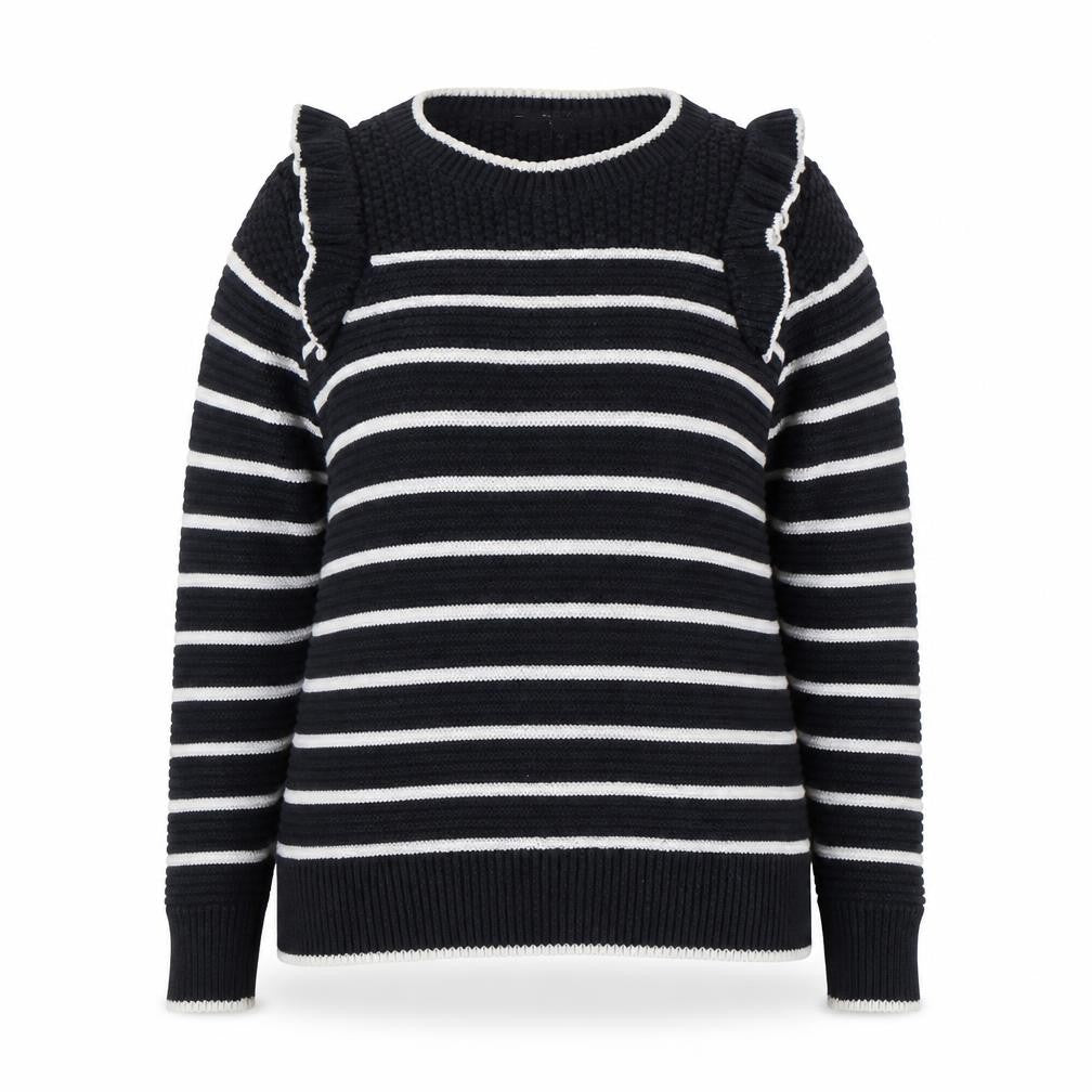 Next Women's Black Striped Ruffle Knit Jumper Size 8