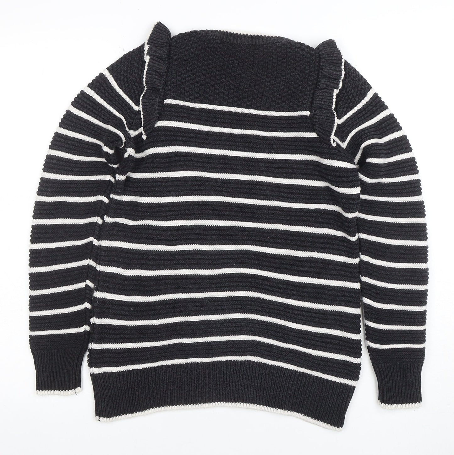 Next Women's Black Striped Ruffle Knit Jumper Size 8