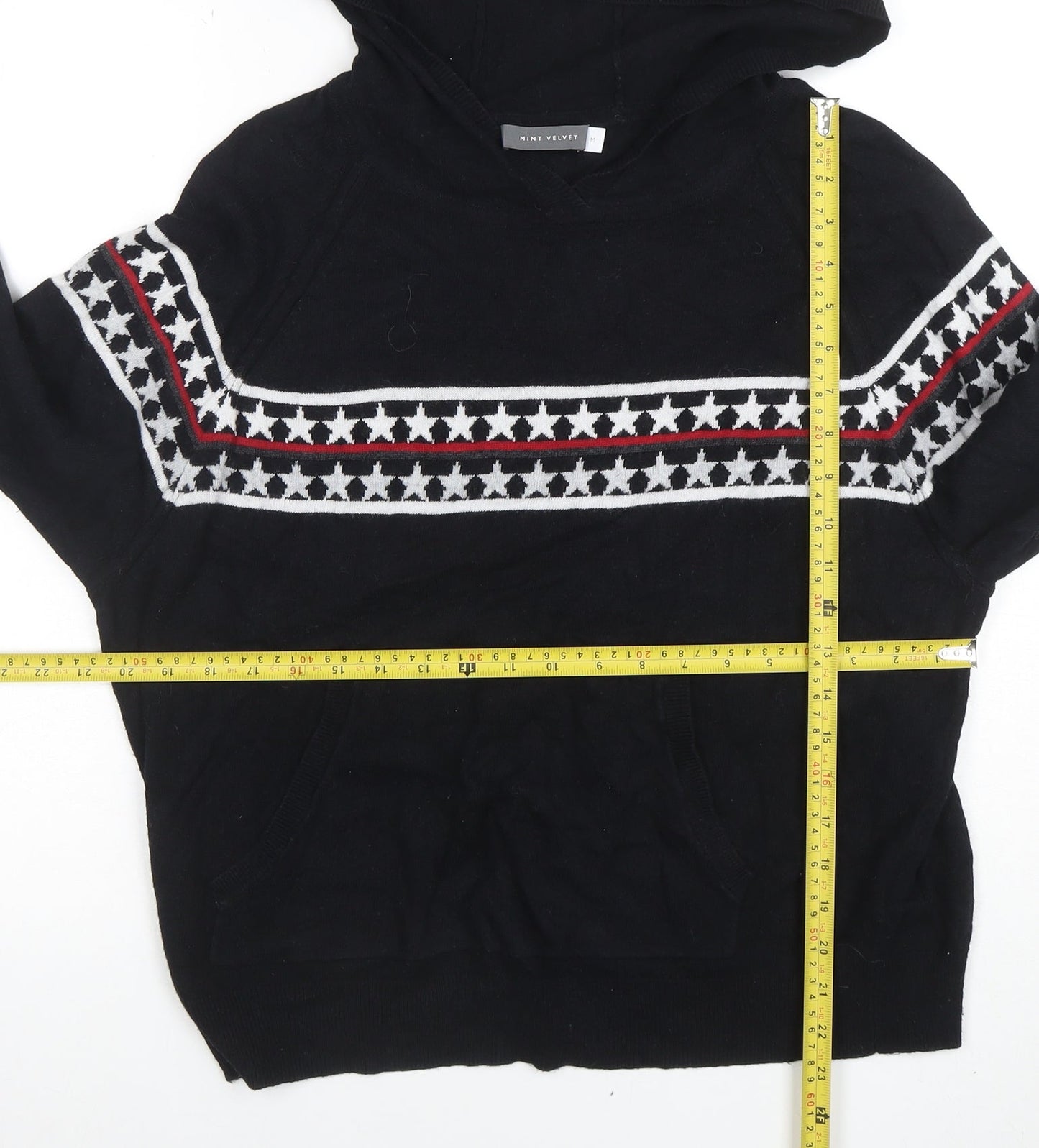 Mint Velvet Women Black Star Knit Hooded Jumper Medium