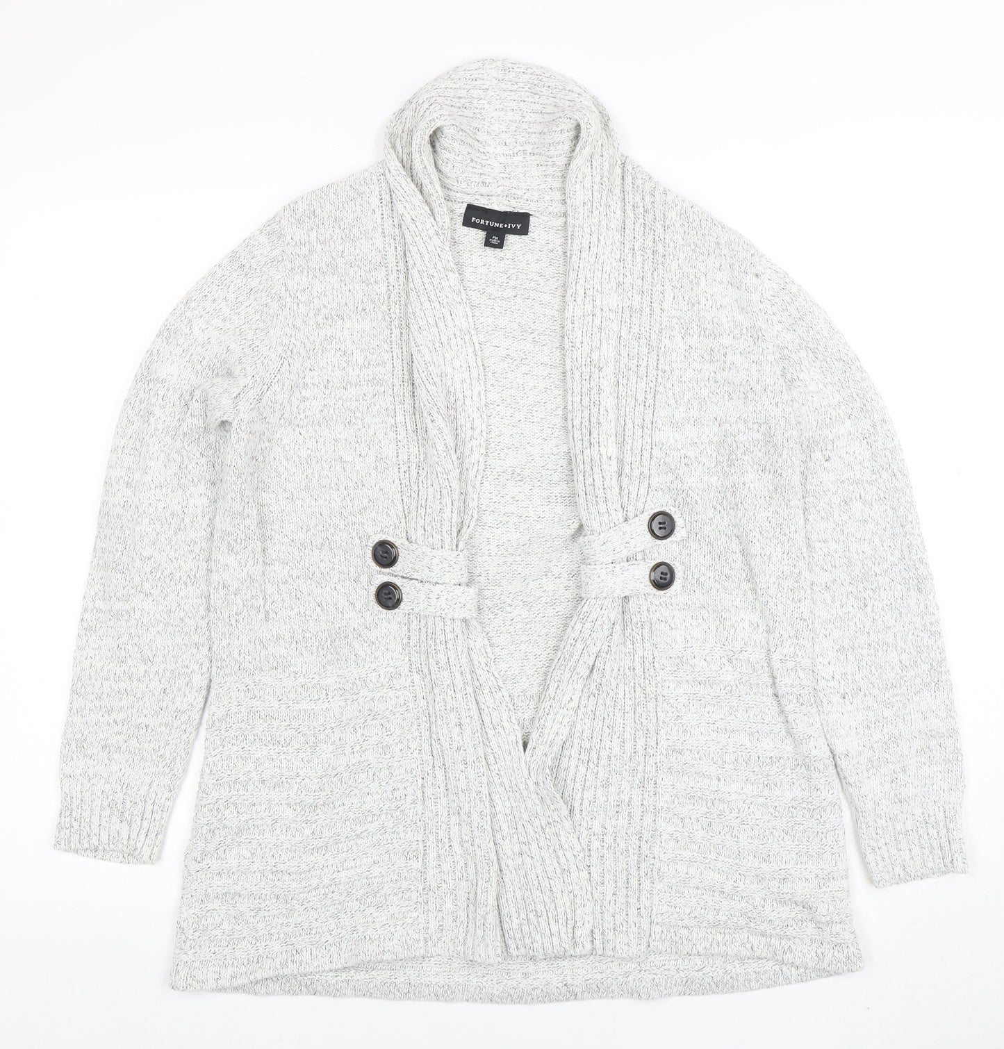 Fortune + Ivy Women’s Grey Petite M Cardigan Knit Jumper