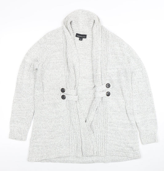 Fortune + Ivy Women’s Grey Petite M Cardigan Knit Jumper