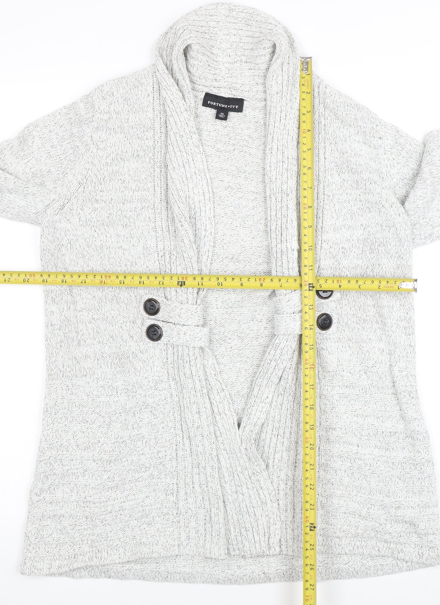 Fortune + Ivy Women’s Grey Petite M Cardigan Knit Jumper