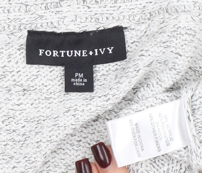 Fortune + Ivy Women’s Grey Petite M Cardigan Knit Jumper