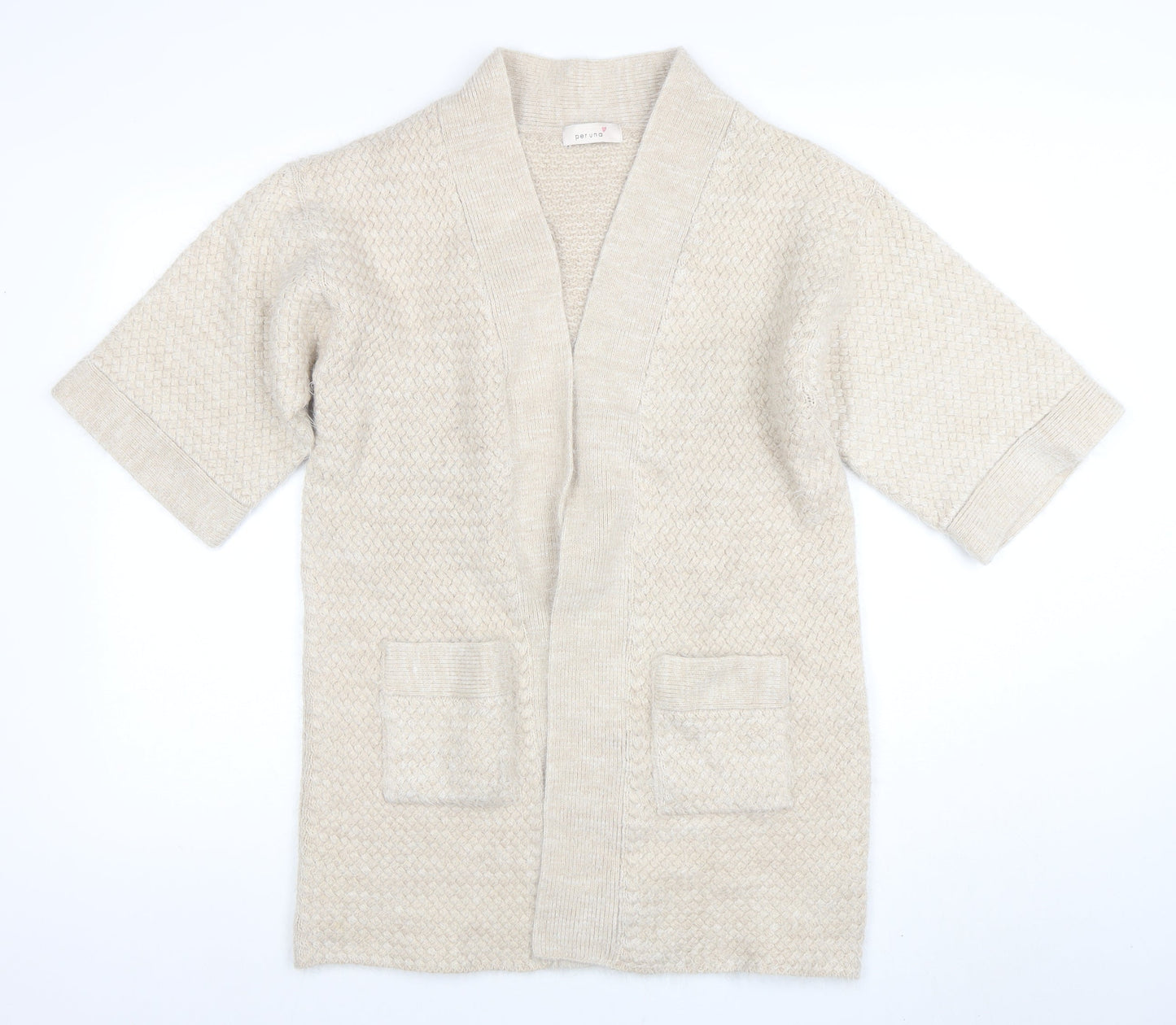 Marks and Spencer Women Beige Short Sleeve Knit Cardigan Size 12