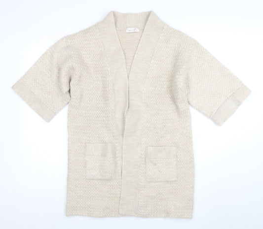 Marks and Spencer Women Beige Short Sleeve Knit Cardigan Size 12