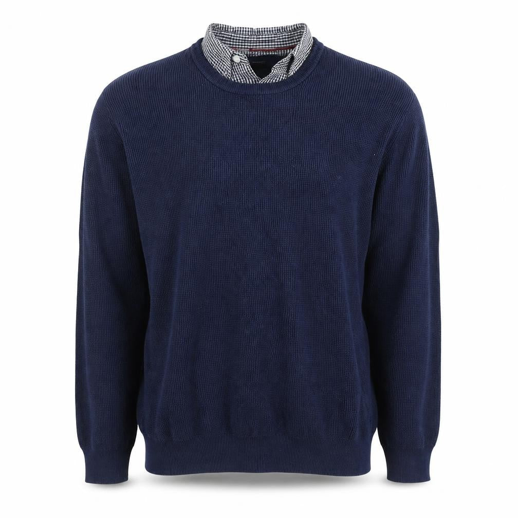 Jacamo Men’s Blue Waffle-Knit Cotton Blend Crew Neck Jumper Size L